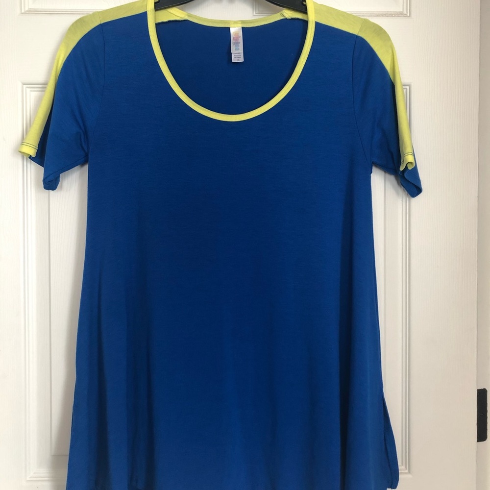 LuLaRoe Bright Blue and Yellow Tshirt XS Scoop Neck